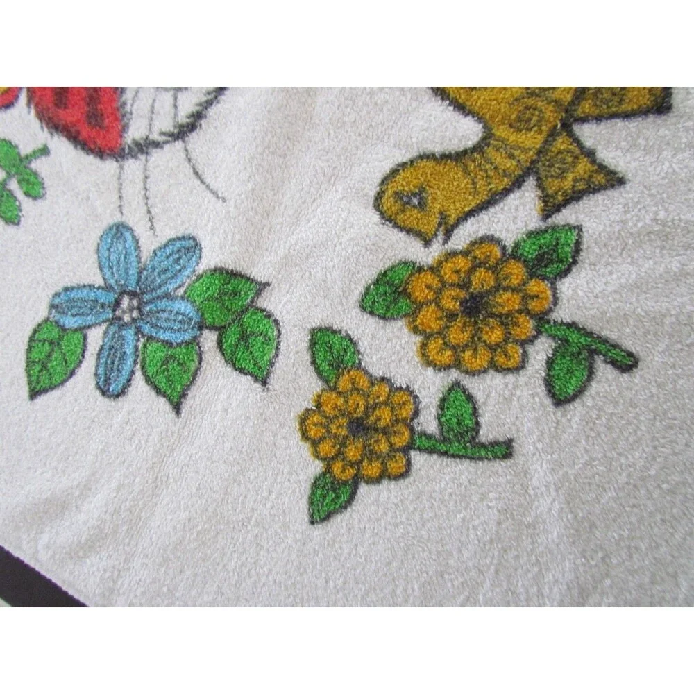 Vintage 1970s Cannon Bath Towel Monticello Tiger Frog Turtle Fringed
